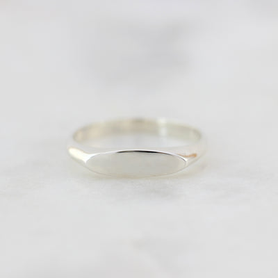 Elongated Oval Signet Ring in White Gold