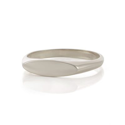 Elongated Oval Signet Ring in White Gold
